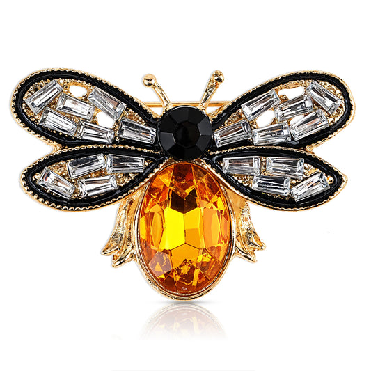 Bee Brooch Pins, Small Rhinestone Vintage Brooches for Women Safety Bee Jewelry Lapel Pins Temperament Easter Insect Brooch Stylish Colorful Crystal Cartoon Animals Accessories Gifts (Gold)