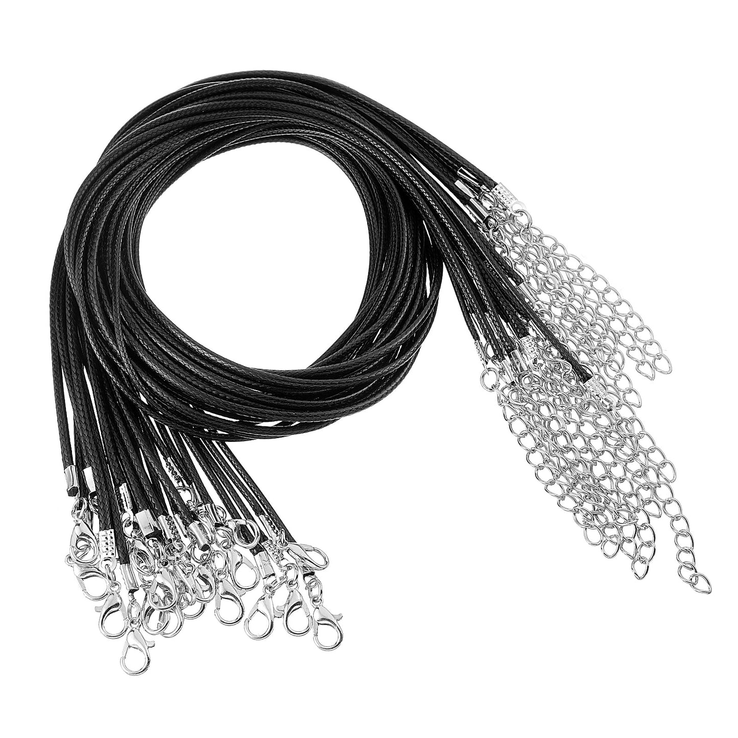 50 Pack Leather Necklace Cord, Waxed Necklace Cord Adjustable Black Leather Cords with Lobster Clasp Necklaces Making Kit for Christmas Necklaces DIY Bracelet Jewellery Making（1.5/2mm）