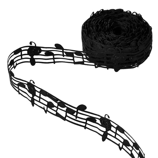 10 Yards Music Note Ribbon 30mm Black Notation Ribbons Hollow Polyester Ribbon Cut Out Music Decorative Ribbons for Scrapbooking Gift DIY Handmade Craft Music Birthday Party Decoration