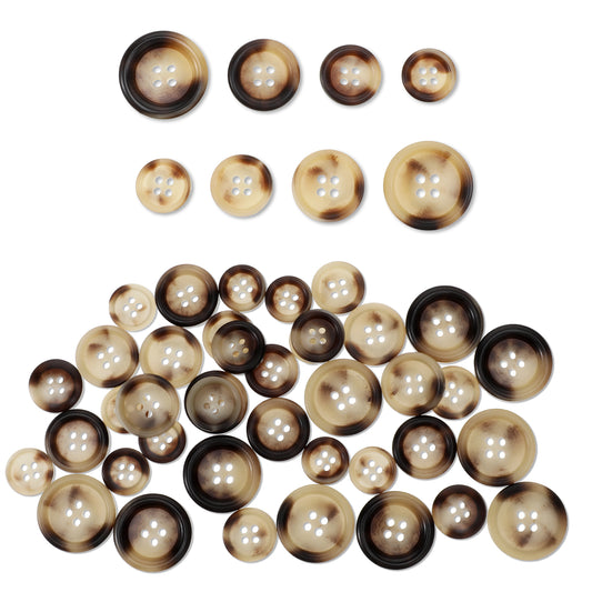 Brown Buttons for Clothes, 40 Pcs Buttons for Sewing 2 Styles 4sizes Sewing Buttons 4 Hole Flatback Coat Buttons Shirt Buttons Pants Button High Quality Buttons for Crafts Sweater Blazer Suit Tortoise