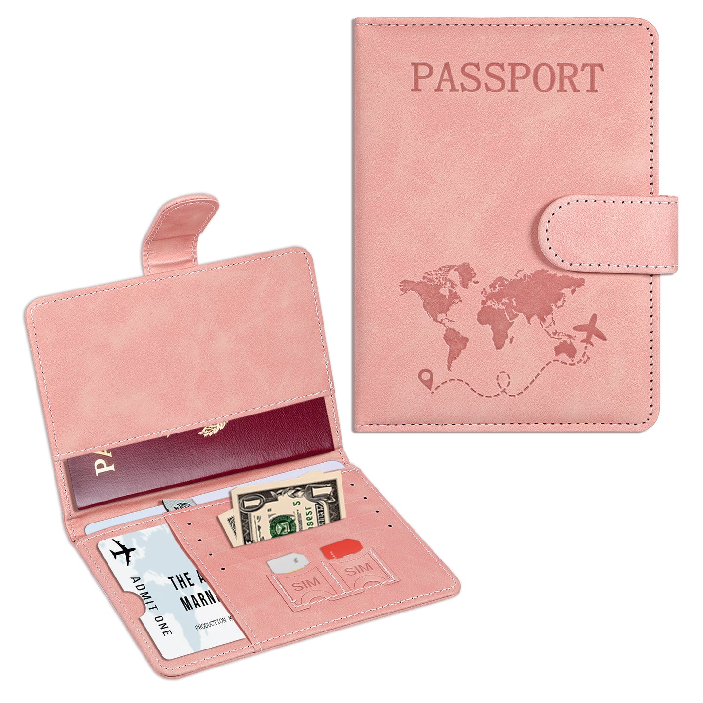 SynHHergyx Passport Holder for Travel Women PU Leather Travel Passport Holder Pink with Magnetic Buckle Passport Wallet, Passport Book, Passport Covers for Women and Men Travel Must Haves Accessories