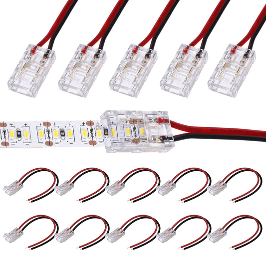 Eldraqth 15 Pack LED Light Strip Connectors 2 Pin 8mm, Solderless Pigtail Track Lighting Connectors Transparent LED Tape Lights Connector for 12V 24V Single Color COB/SMD LED Light Strips