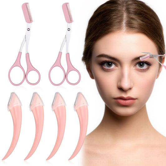 6pcs Eyebrow Trimmer Scissors with Comb Eyebrow Scissors with Eyebrow Razor Curved Eye Brow Razor Non Slip Finger Grips Eyebrow Trimmer Brow Shaping Kit Hair Removal Beauty Accessories for Men Women