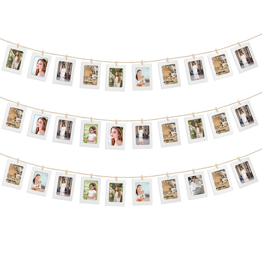 30 PCS Paper Picture Frames,Hanging Picture Frames with Wooden Clips and String 4 X 6 Inch Hanging Photo Display White Photo Display Board DIY Photo Hanging Display for Home,Office,Wedding,Party Decor