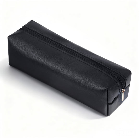 Xthrotsenk Black Pencil Case Pouch PU Leather Pencil Case Pen Pouch Portable Stationery Bag Pencils Pouches Cosmetic Organizer Bag for Adult Women Men