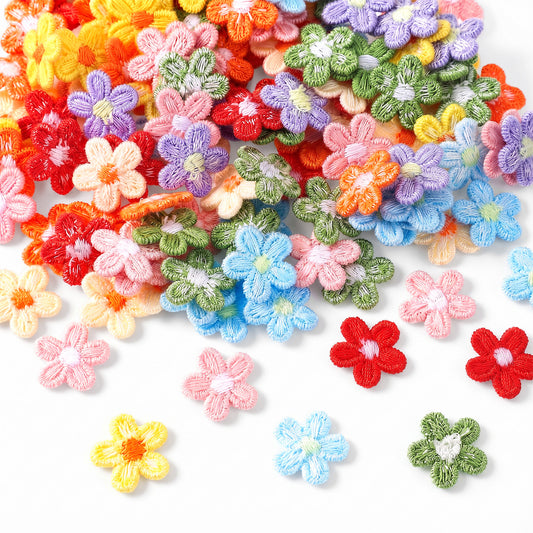 144 Pcs Knitted Flowers Patch 0.6 Inch Cotton Crochet Flower Patches Mixed Colors Crocheted Flowers Appliques Embellishments for Decorating Clothing, Backpacks, Hats, Dresses, Scrapbooks (8 Colors)