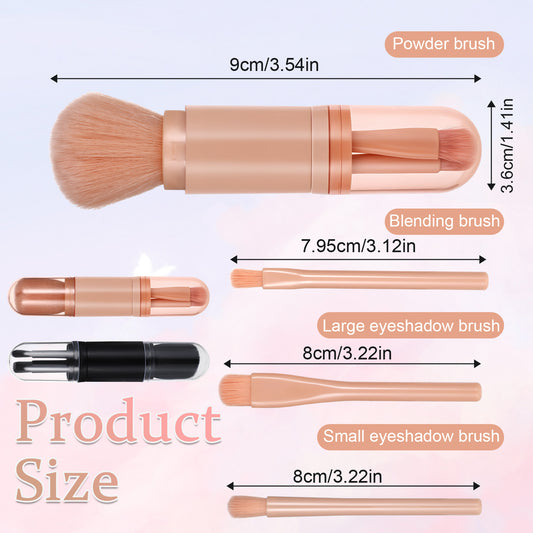2 Sets Travel Makeup Brushes Set, 4 in 1 Mini Makeup Brush Retractable Makeup Brush Small Portable Makeup Brush Sets for Women Highlight Eyeshadow Lip Eyeshadow Foundation Blending Powder Cosmetics