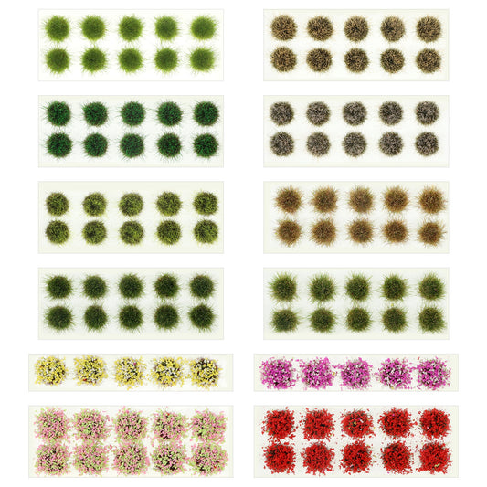 Fibraze 110 Pcs Miniature Flowers Static Grass Tuft Model Flower Applicator Vegetation Groups Self Adhesive Artificial Model Miniature Flowers Cluster for Train Landscape Terrain Railway Scenery Sand