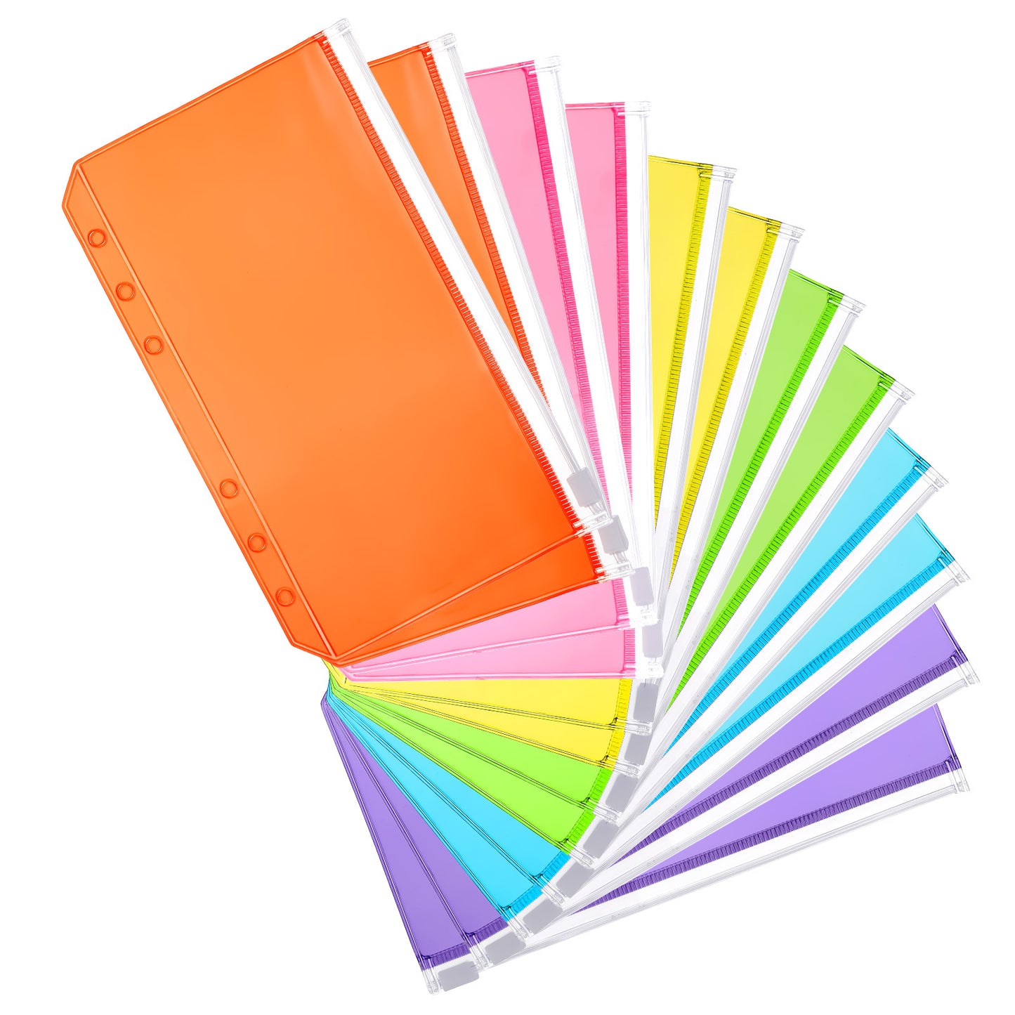 12 Pcs A6 Binder Pockets Budget Binder, 6 Holes Zipper Cash Envelopes Colorful Budget Planner Inserts Loose Leaf Bags Waterproof Zip Organizer Folder Pouch Document Filing Bags for Home Office School