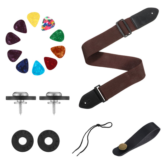 Alrhso Guitar Strap For Electric & Bass Guitars, Adjustable Strap With 10 Picks 2 Locks Guitar Accessories, Brown