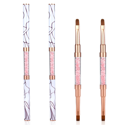 2PCS Double Ended Nail Art Brushes Rhinestone Handle Nail Art Design Brushes Hard Gel Nails Brush Oval Gel Nail Brush for Design Nails