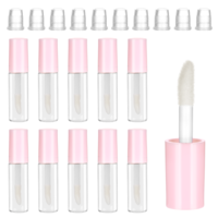 10Pcs Empty Lip Gloss Tubes 1.2ml Mini Refillable Lip Balm Bottles Lipstick Containers Clear Cosmetic Bottles with Rubber Inserts and Big Brush for Samples Lips Balms Travel Split(Rose Gold Cap)