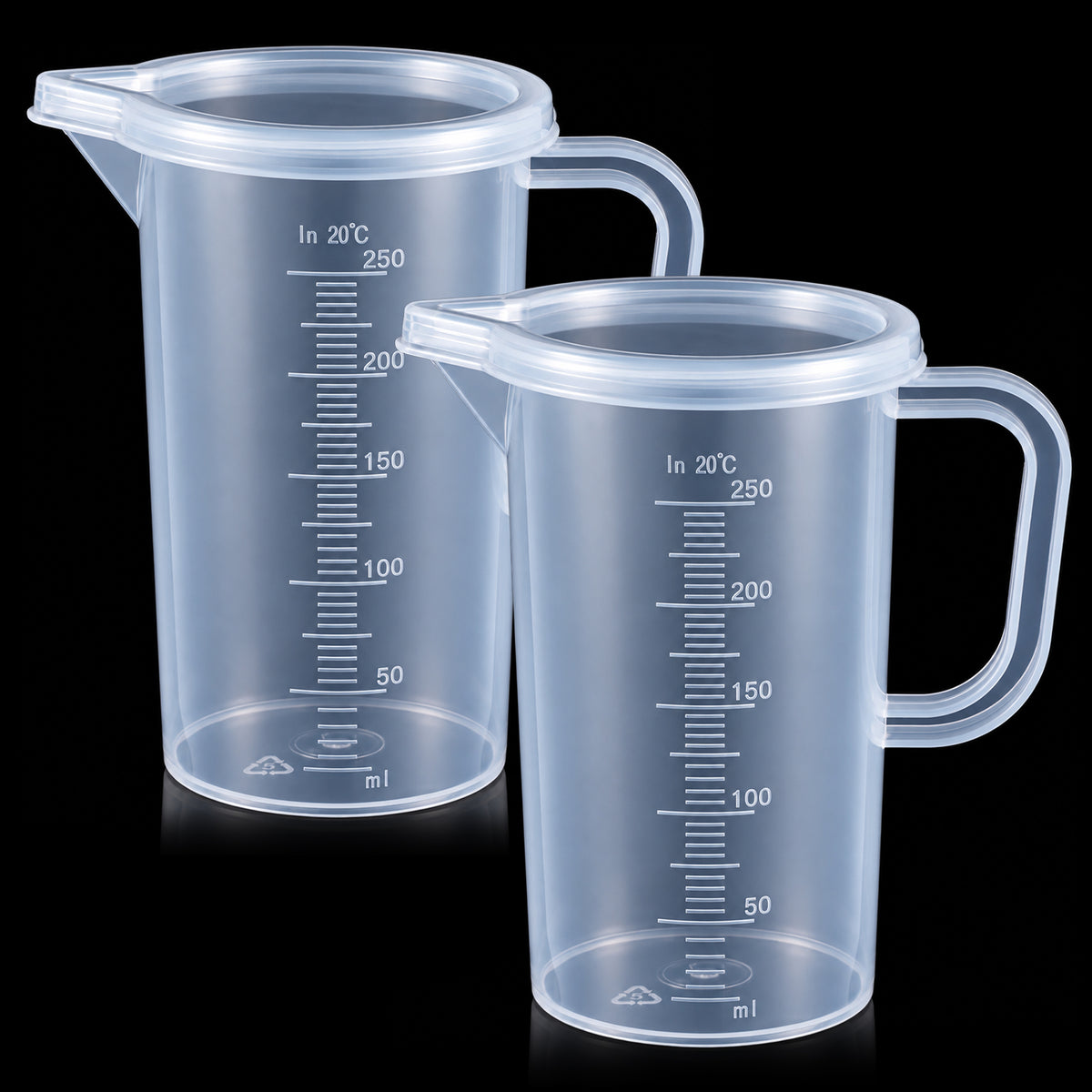 250ml Plastic Graduated Beaker, 2 Pack Measuring Cup with Lid