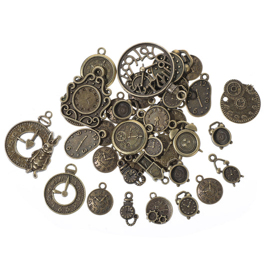 30 PCS Steampunk Accessories, Metal Gears Charms DIY Tiny Trinkets Steam Punk Decor Vintage Charms Pendants Gear Clock Face for Crafting, Jewelry Making Accessory, Bracelet, Necklace (Bronze)