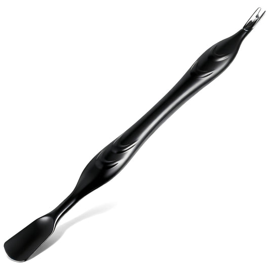Cuticle Pusher Cutter and Remover, Cuticle Pusher Trimmer with Fork, Professional Double Ended Stainless Steel Dual Head Cuticles-Pusher Tool, Cuticles Stick for Manicures and Pedicures (Black)