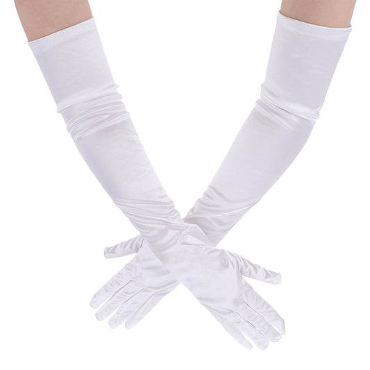 Long Black Gloves, Black Gloves Costume Fancy Dress Satin Gloves Evening Opera Gloves Wedding Gloves Party Gloves Stretchy Elbow Length Gloves for Christmas Wedding Prom Opera Graduation Paty