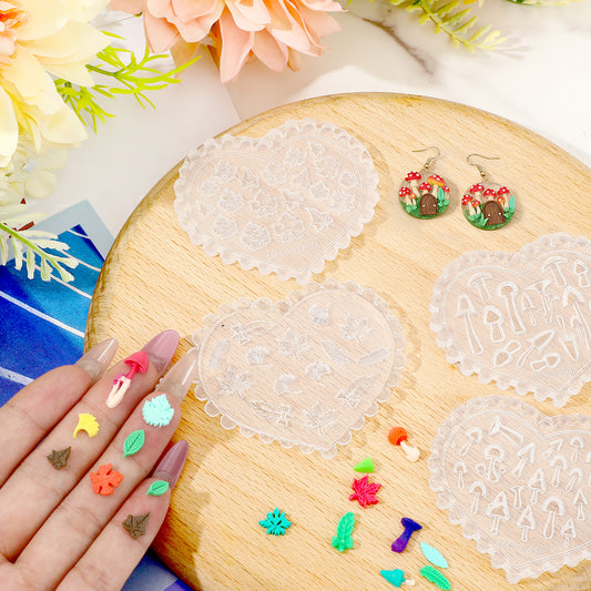 Polymer Clay Mini Molds, 4 Pcs Mushroom Polymer Clay Silicone Molds Fall Polymers Clays Mold Earring Polymers Mold for Jewelry（4 Shapes, Substitute Micro Clays Cutters）