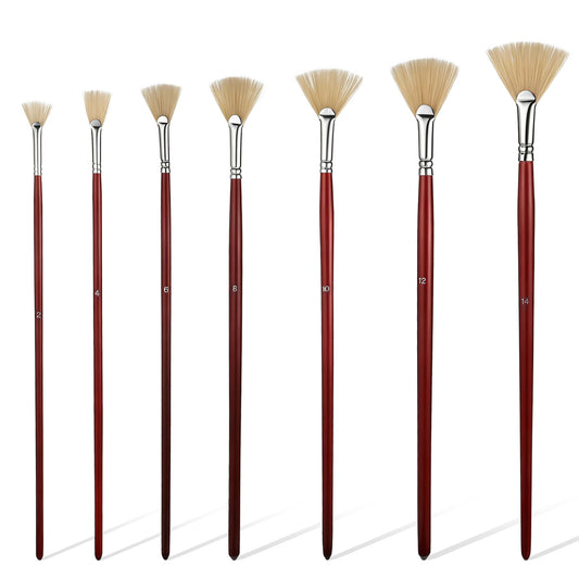 7 Pieces Fan Brush for Painting, Acrylic Paint Brushes Artist Paint Brush Set Soft Nylon Hair Long Wood Handle Painting Brushes for Acrylic, Watercolor, Oil, Gouche Painting