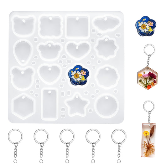 Resin Molds Jewelry Silicone Molds for Epoxy Resin Pendant Mold Cavities Pendant Silicone Molds for Epoxy with 5Pcs Jump Rings for Resin Art Craft,Keychains,Christmas Tree Decorations