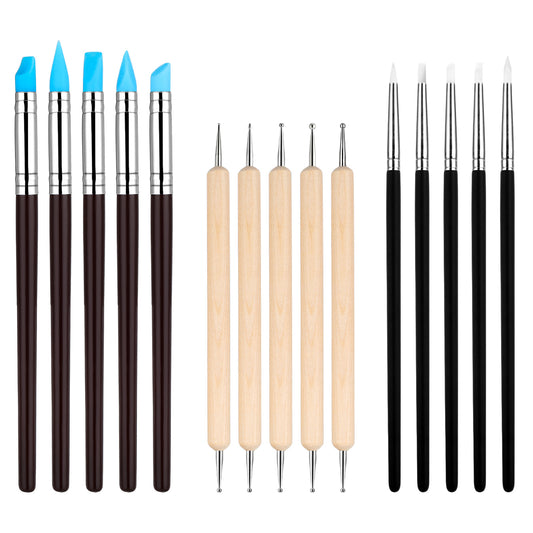 15PCS Silicone Sculpting Tools, Silicone Clay Sculpting Tools, Modeling Dotting Tool Set with Wooden Handle Ball Stylus, Pottery Tools for Clay Sculpture, Carving and Shaping