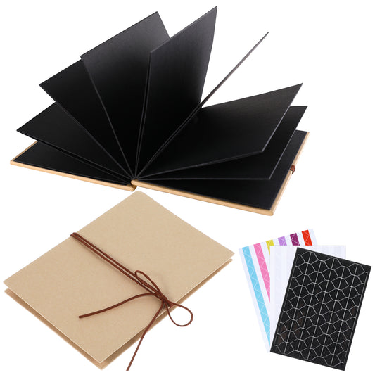 Scrapbook Album Kit 6x8 Inch Hardcover Photo Albums with DIY Accessories Stretchable Folding Kraft Paper Memory Book Photos Collection Adventure Book with Black Pages for Wedding Anniversary