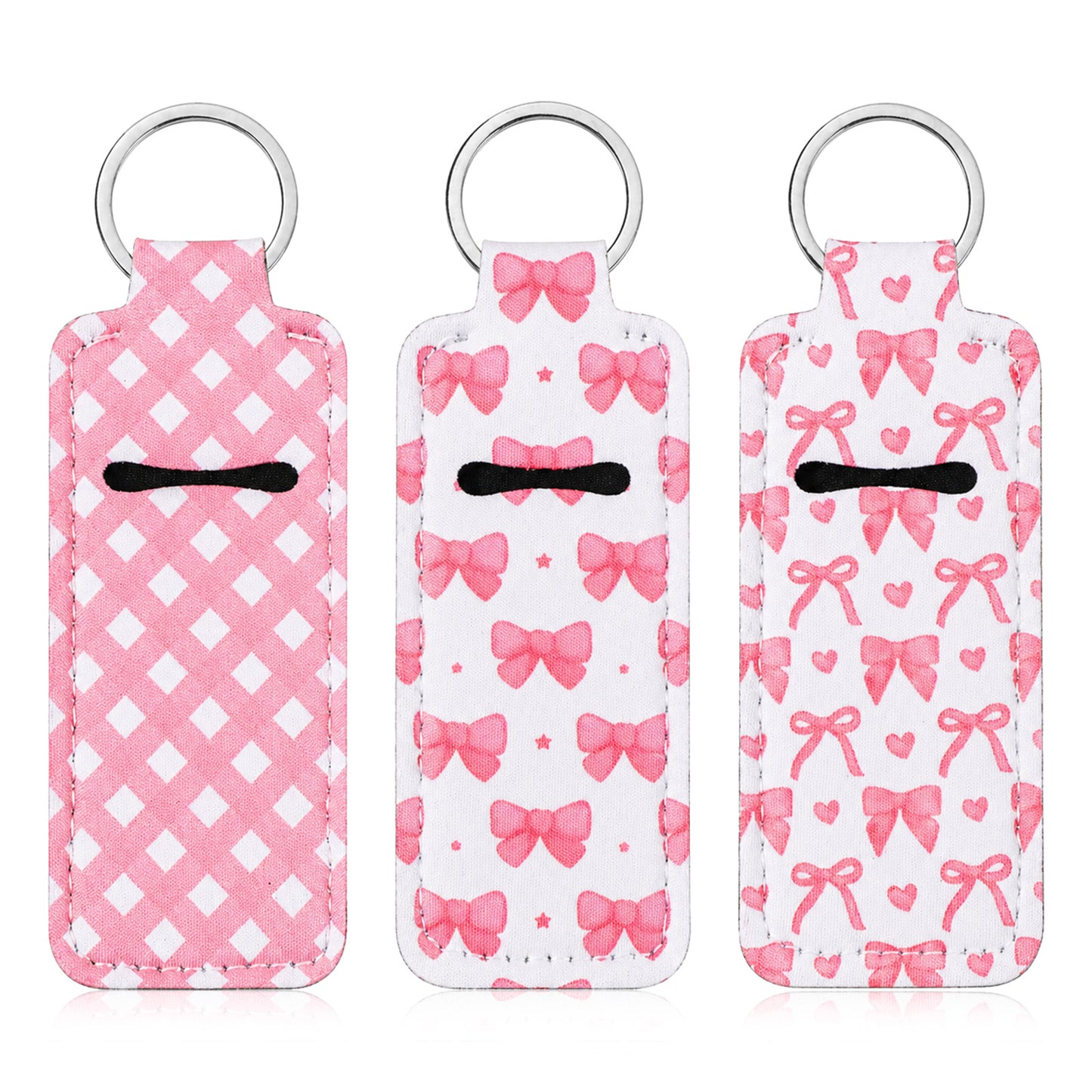 Bruislard 3 Pcs Lipgloss Holder Key Chain Cute Clip-On Sleeve Pouch Pink Lip Balm Holder for Woman