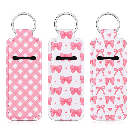 Bruislard 3 Pcs Lipgloss Holder Key Chain Cute Clip-On Sleeve Pouch Pink Lip Balm Holder for Woman