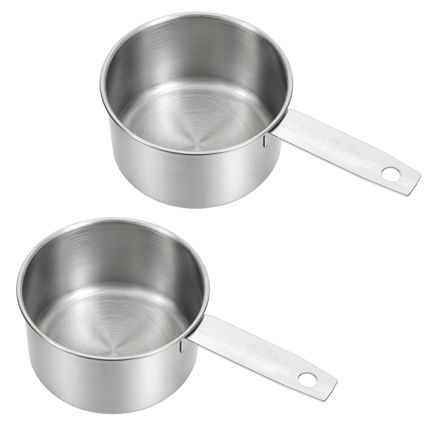 2 Pcs 1 Cup Stainless Steel Measuring Cup, Metal Measuring Cups (250ml, 8oz) Kitchen Gadgets Measure Scoop Dog Food Scoop for Wet and Dry Ingredients, Cooking, Baking, Dishwasher Safe