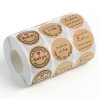 1500 Pieces Handmade Stickers Set, Thank You Round Stickers Handmade with Love Sticker Roll 1 Inch Thank You & Love Labels Round Adhesive Eco-Friendly Sticker for Present Bag Thanksgiving (3 Rolls)