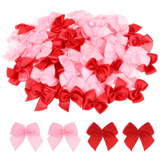 Mozeat Lens Mini Bows, 100 Pcs 1 Inch Small Pink and Red Bows Satin Ribbon Bow Tiny Premade Bow for DIY Sewing Crafts Gift Wrapping Wedding Birthday Christmas Party Scrapbooking Decorations