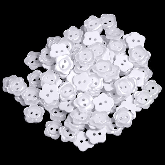100 Pcs 2 Hole Flower Resin Button - Flower Shape Buttons for Spring Crafts and Clothes Decorations (15mm, White)