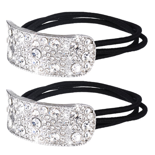 2 Pieces Rhinestone Ponytail Holder Hair Ties Elastic Sparkly Hair Ties Crystal Hairs Accessories Silver Ponytail Cuff Fancy Decorative Hairs Tie Glitter Scrunchies with Sequin for Women Girls