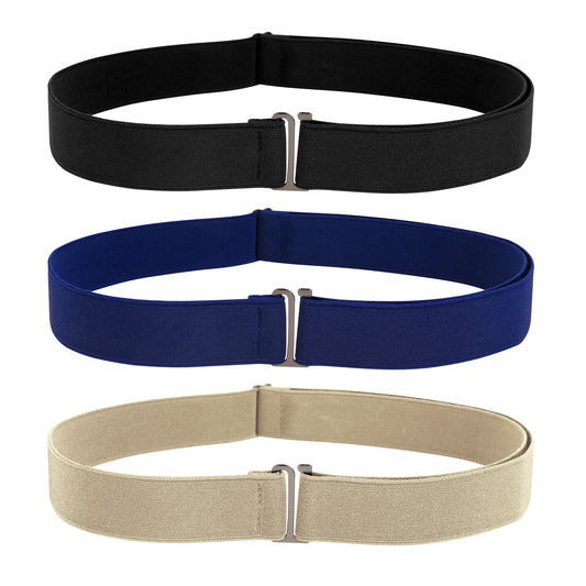 3 PCS Women Invisible Belts Adjustable Women's Stretch Belt Elastic Belt With Flat Buckle No Buckle Belt for Shirts Lazy Traceless Belt Use for Jeans Pants Dresses(Dark Blue，Black, Khaki)