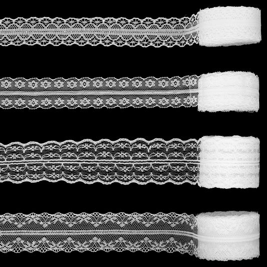 40 Yards White Lace Ribbon for Gift Wrapping, Vintage Cotton Crochet Trim with Scalloped Edge, Lace Trim Ribbon for Sewing Crafts Dress Decoration Flower Bouquet Party Decorations Wedding Christmas