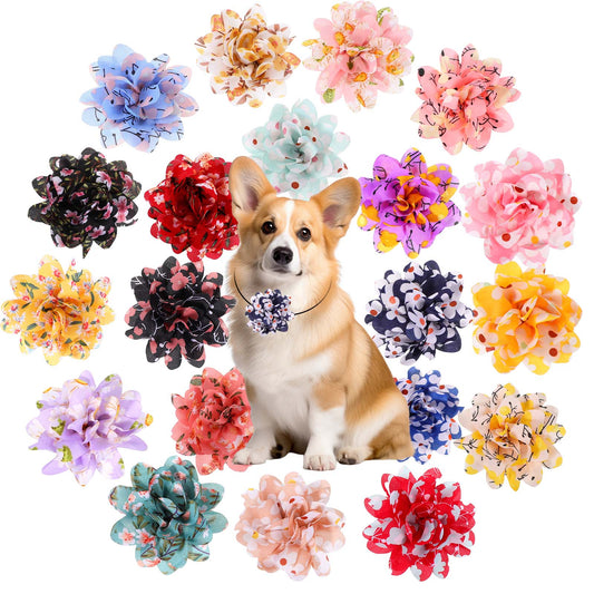 Bruislard 20Pcs Dog Collar Flowers 3-inch Multi-Color Pet Collar Accessories Floral Bow Ties Attachment Chiffon Grooming Charms Collars for Dogs Cats and Pets