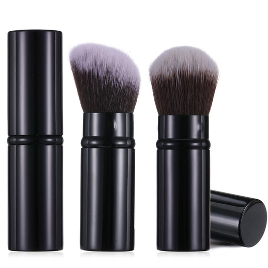 Retractable Blush Brush, 2 Pcs Portable Kabuki Foundation Brush Travel Size Makeup Brushes with Cover Professional Cosmetic Tool for Blush Bronzer Buffing Loose Powder (Black)