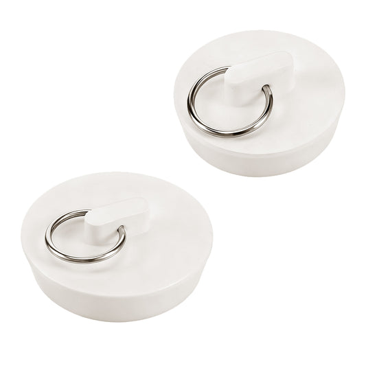 2 Pack Rubber Bath Plug, Universal 1-3/4"(41.8-47.5 mm) and 1-3/8" (34.5-40 mm) White Bathroom Sink Drain Tub Stoppers with Hanging Ring for Bathtub, Kitchen, Bathroom, Laundry Shower Drain