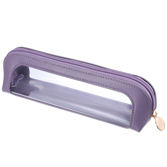 Small Clear Makeup Pouch, PU Leather Portable Makeup Brush Bag Travel Transparent Waterproof Cosmetic Organizer Pouch with Zipper for Women Home Travel Office Cosmetic Storage (Dark Purple)