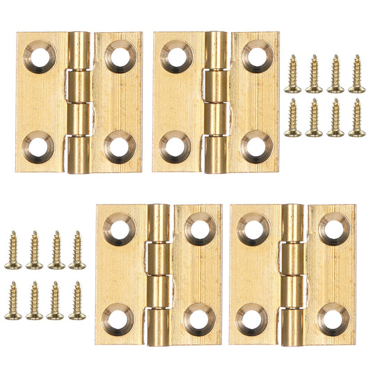 Small Hinges for Wooden Box, 4 Pcs Brass Mini Hinges for Crafts 1 Inch Folding Gold Cabinet Hinges with Mounting Screws for Drawer Door Closet Jewelry Box Wooden Case Furniture