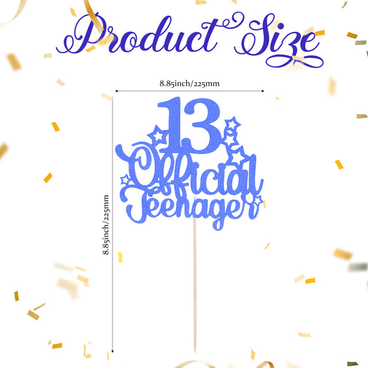 13 Official Teenager Cake Topper, Blue Glitter 13th Birthday Cake Topper, Happy 13th Birthday Cake Pick Decorations for Teens 13th Birthday Party Supplies Birthday Cake Decorations