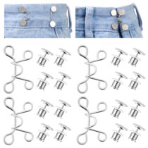 Adjustable Waist Buckle Set, 24 Pieces Pant Waist Tightener Metal Jeans Button Tightener Reusable Waistband Button Pins No Sewing Required Detachable Jean Buttons for Loose Jeans Pants Skirts, Silver