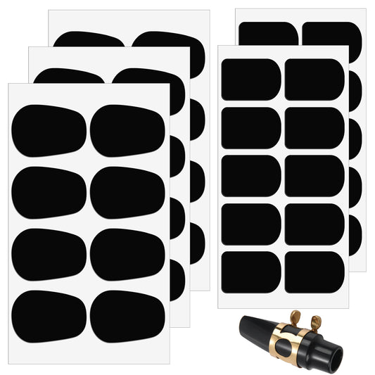 44Pcs Thick Saxophone Mouthpiece Pads Oval Square Shape Mouthpiece Patches Pads Alto Tenor Sax Mouthpiece Cap Accessories Strong Adhesive Cover for Beginners Musicians, Black