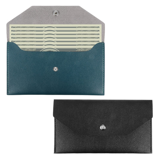 2 Pieces Cash Envelope Wallet, PU Leather Cash Wallet, Reusable Money Holder for Budgeting with Envelope Labels, Wallets for Women Check Billing, Black & Blue