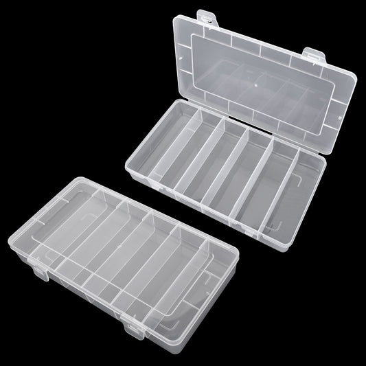 2 Pack 6 Grids Tackle Box, Clear Plastic Fishing Tackle Box, Compartment Storage Box, Craft Organizer for Lure Bait Hooks Storage Screws Nail Pins(8.18×4.64×1.29inch)