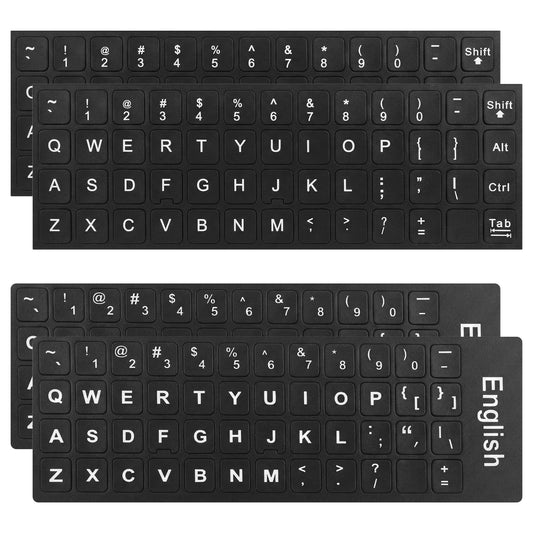 4 PCS English Keyboard Letter Stickers Universal Laptop Keyboard Stickers Replacement Keyboard-Letters Black Background and White Lettering Sticker for Laptop Pc Computer Desktop (2 Style)