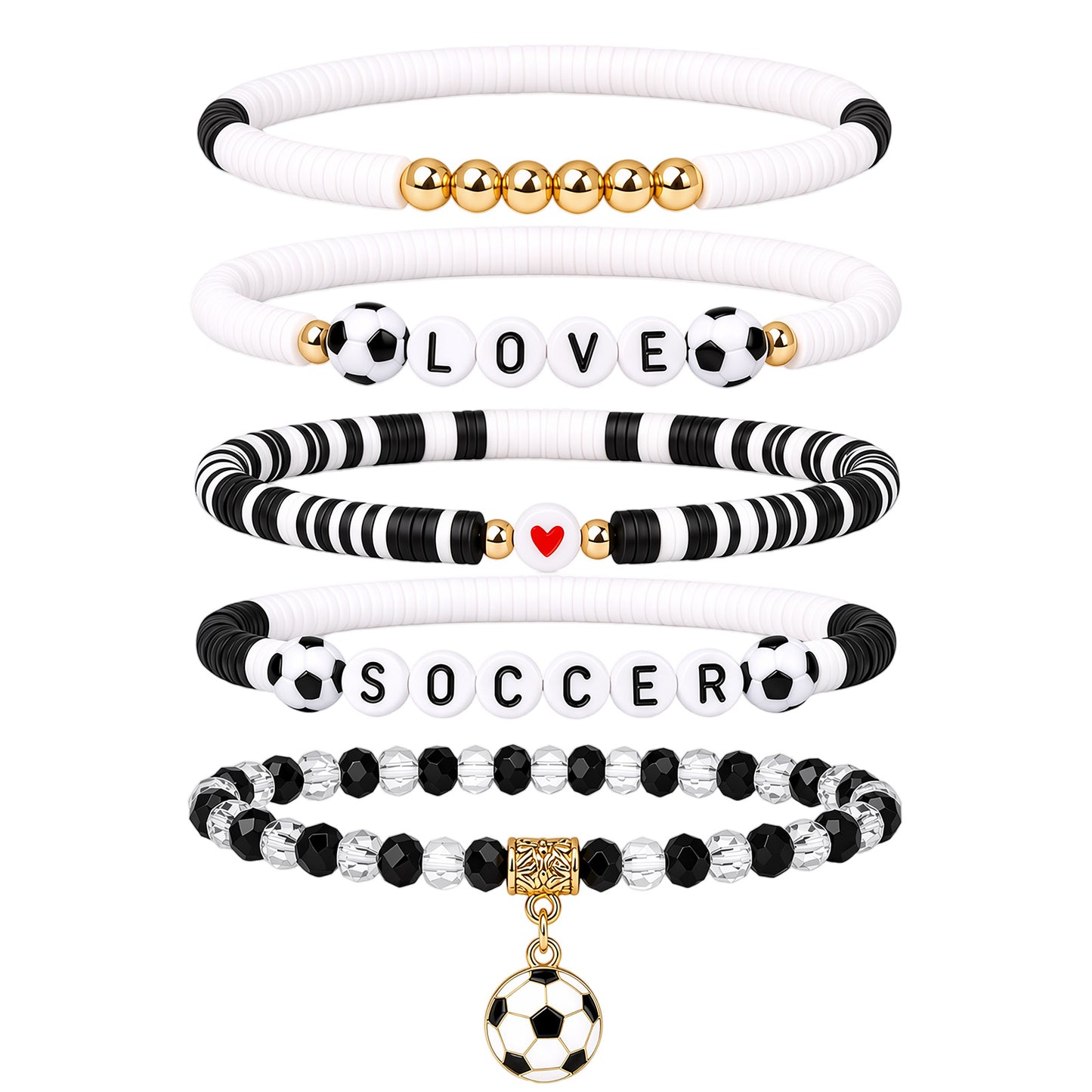 Zelphvt 5 Pcs Soccer Softball Bracelets, Game Day Football Beaded Charm Bracelets, Stackable Sports Team Jewelry Accessories for Women Mom Fans