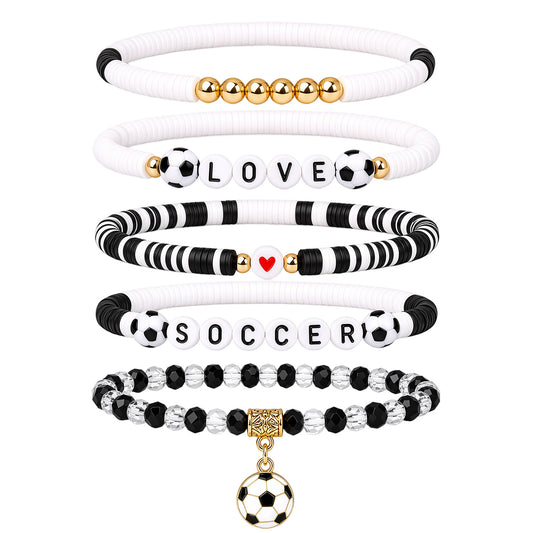 Zelphvt 5 Pcs Soccer Softball Bracelets, Game Day Football Beaded Charm Bracelets, Stackable Sports Team Jewelry Accessories for Women Mom Fans