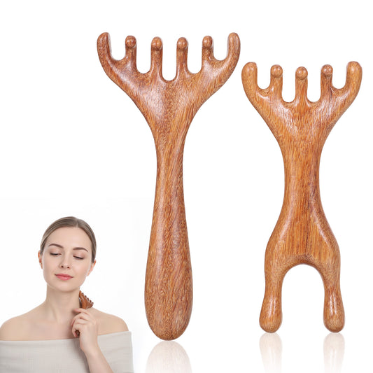 2 Pcs Wooden Scalp Massage Tool, Head Massager Sandalwood Gua Sha Comb Manual Scalp Comb for Deep Relaxation, Stress Relief, Foot Massage Tools for Mother, Daughter, Wife