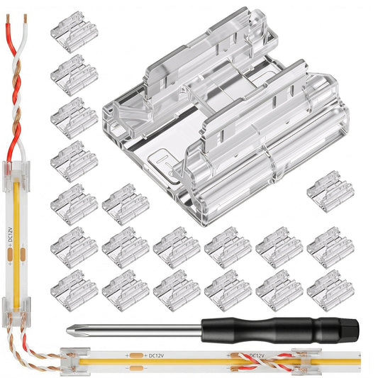 Bruislard 20 Pack COB Led Strip Light Connectors COB 2 pin Transparent Connector 10mm 0.39 in with A Small Pair of Tweezers