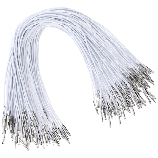 100 Pcs Elastic Barbed Cord 11.8 inch Stretch Band String Loop Stretch Round String with Metal Ends for Mask Making Badges and Hats DIY Signs (White)